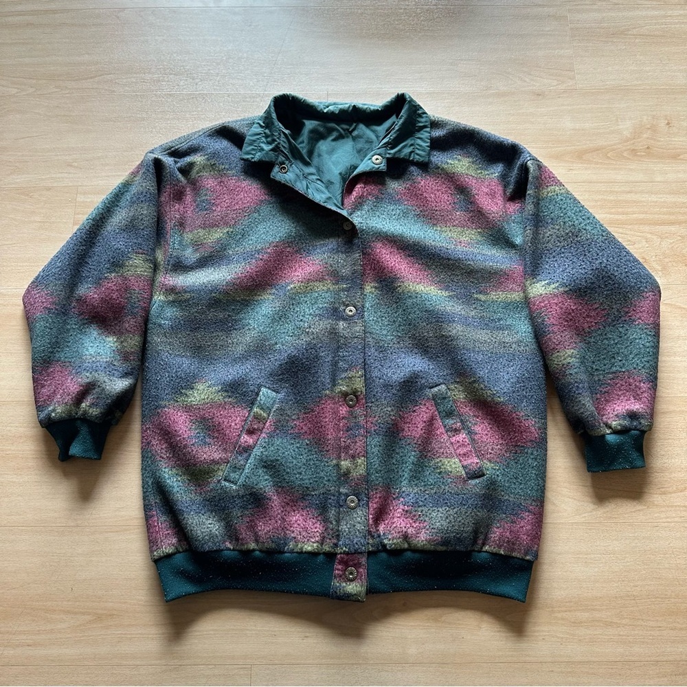 Vintage 90s Karizma Reversible Barn Coat Chore Coat Shacket Patterned Fleece